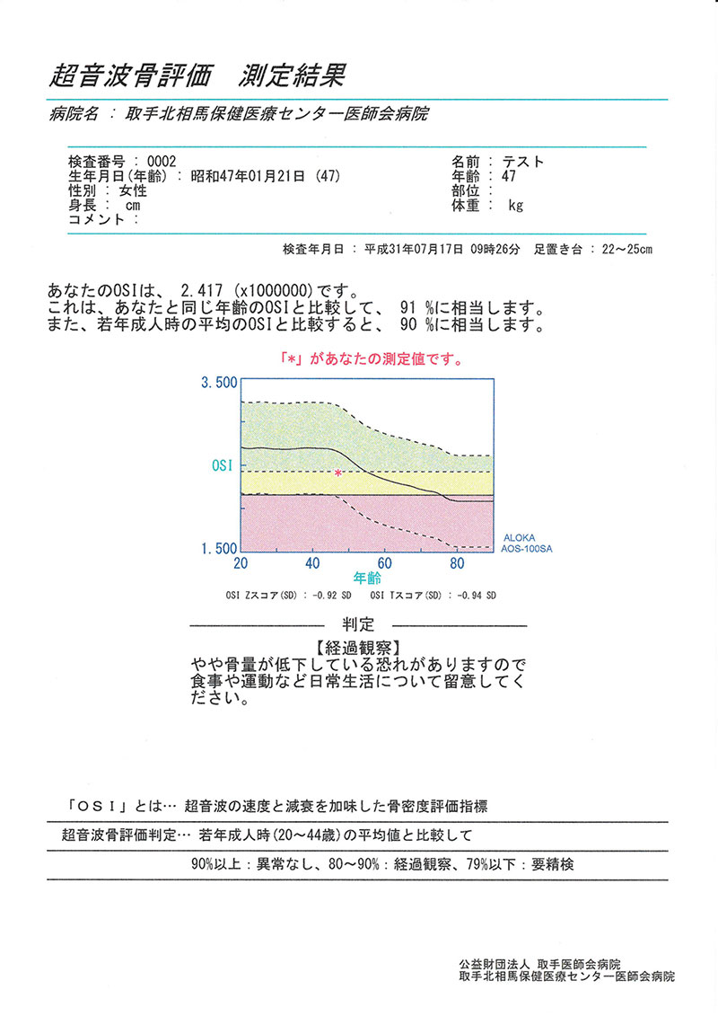 超音波骨評価 測定結果